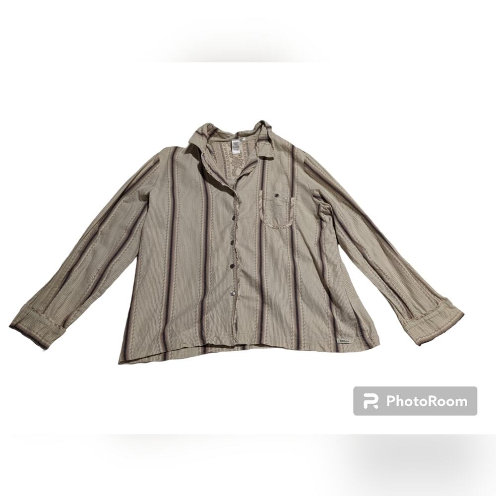 DKNY Striped Button Down Cotton Women's Top Long Sleeve Size Large